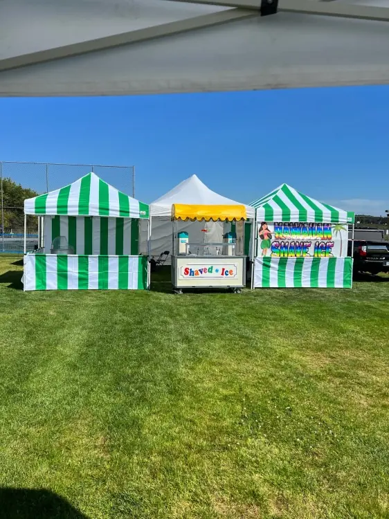 Striped concession booths at an event